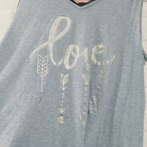 SJS Women's Love Print Sleeveless Summer Hoodie Top V-Neck Blue Size 1X - Picture 5 of 5